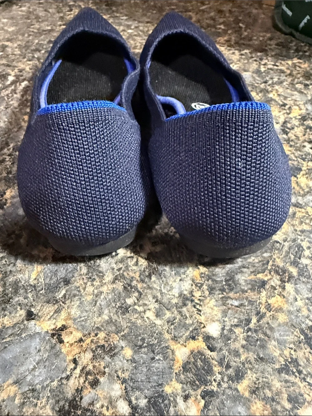Rothy's Women's Pointed Knit Flats in Navy with Blue Trim